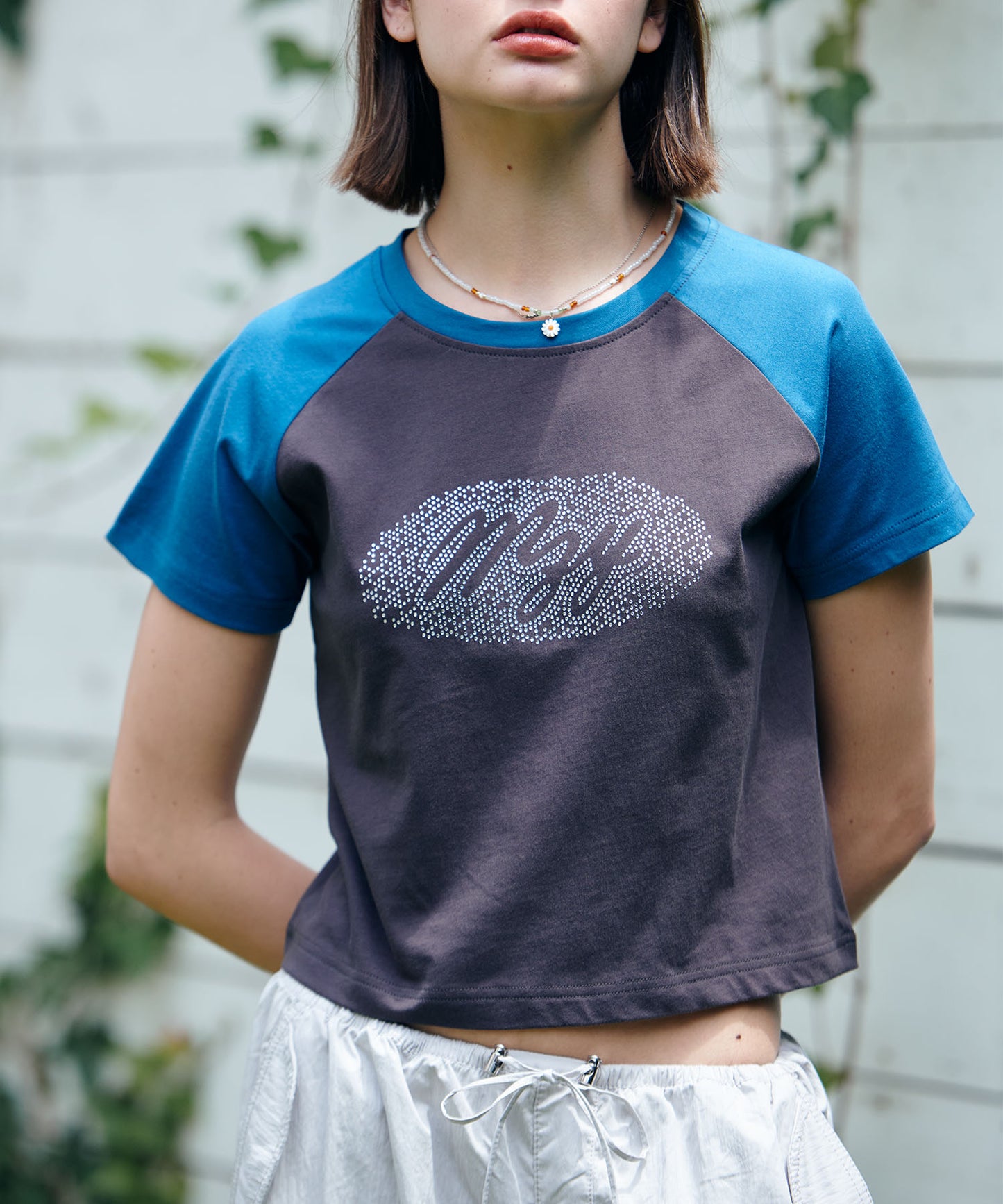 raglan rhinestone tee/ラグランラインストーンTシャツ